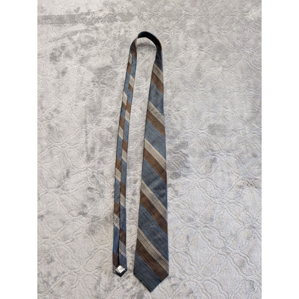 American Traditions 100% Italian Silk Neck Tie Blue Brown Striped Made USA